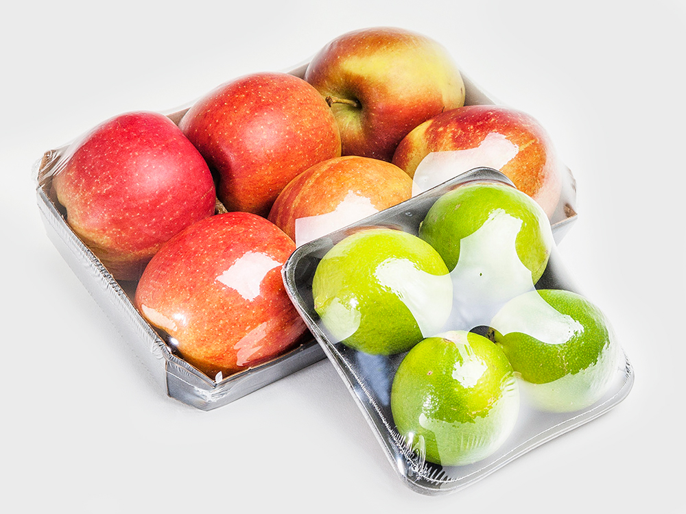 Abbildung von Apfel in Folien-Verpackung