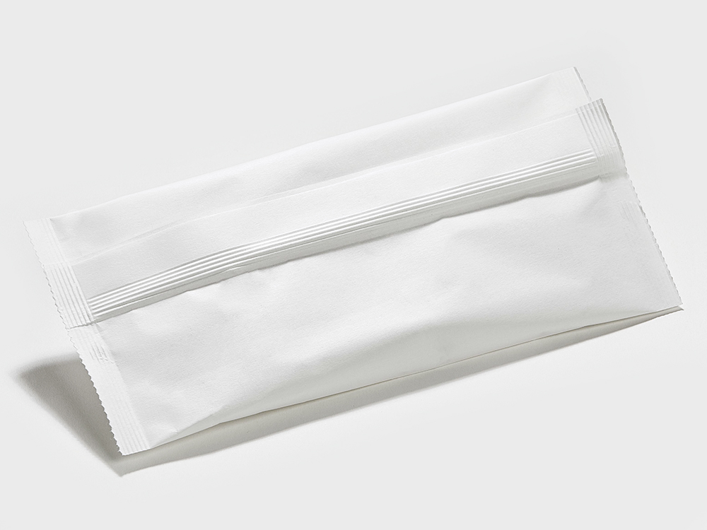 Abbildung von weißer Flowpack-Papierverpackung