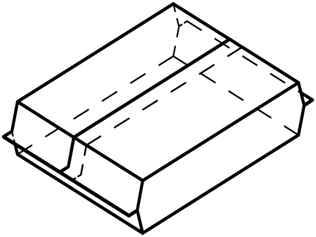 Illustration of the packaging type "two sides sewn, top overlap glued