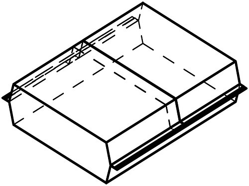 Illustration of the packaging type "2 sides sewn, top overlap glued"