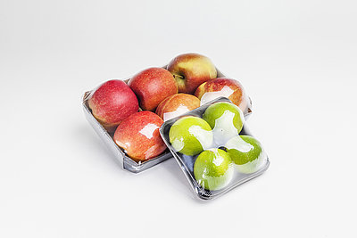 Abbildung von Äpfeln in Folienverpackung